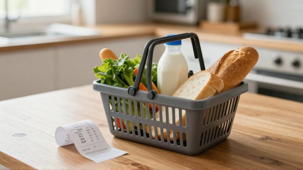 Una cesta de la compra con productos frescos